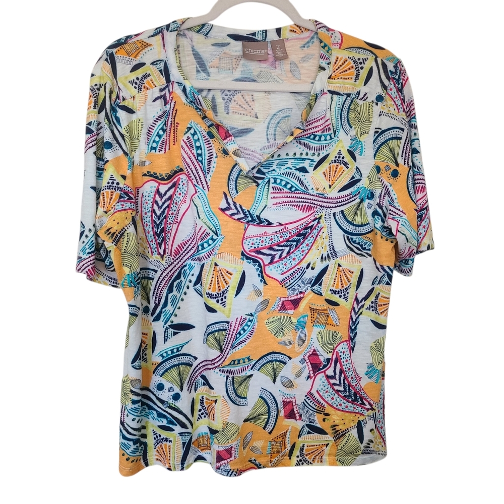 chico’s artistic abstract print knit top size 2 (L)